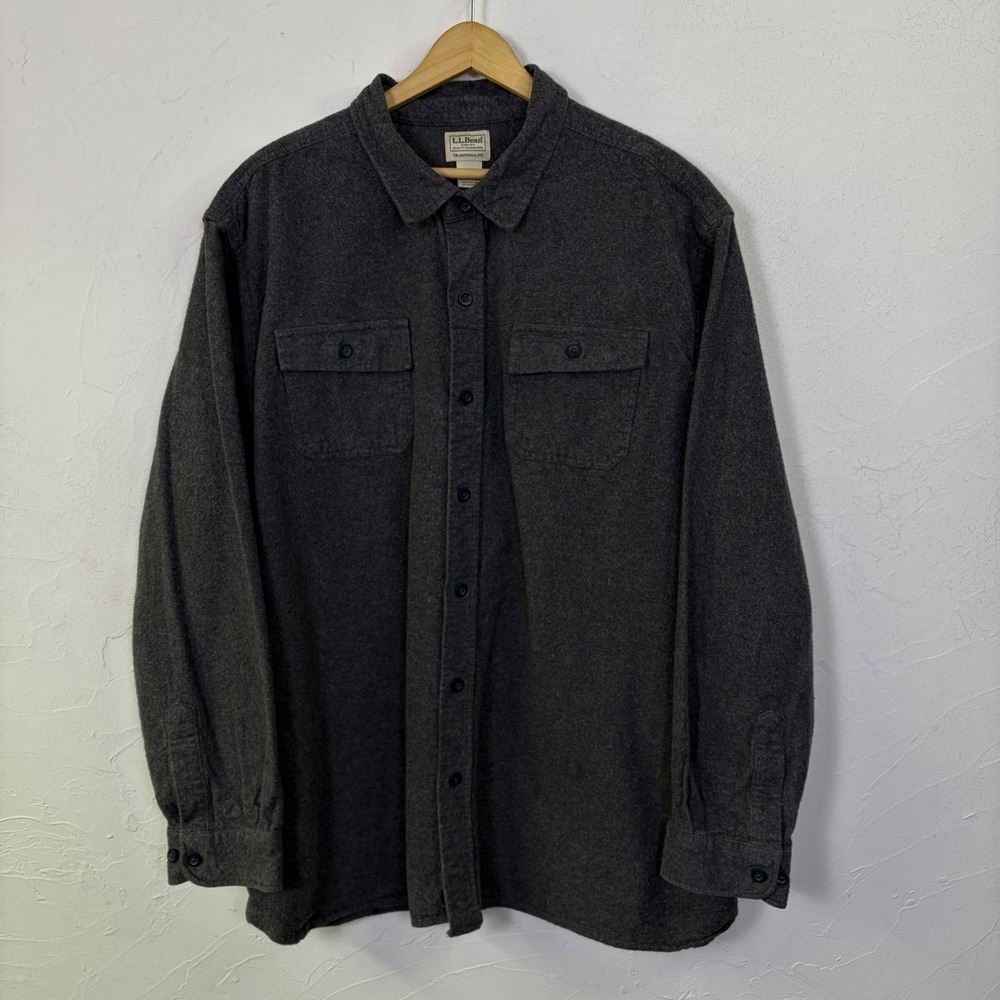 LL Bean Chamois Flannel Shirt Men XXXL Charcoal Grey Cotton Heavyweight Gorpcore